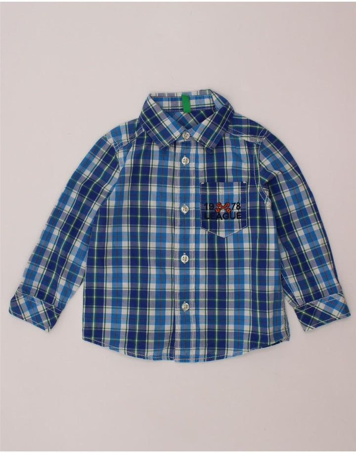 BENETTON Camisa Bebé Niño 18-24 Meses Azul Cuadros Algodón