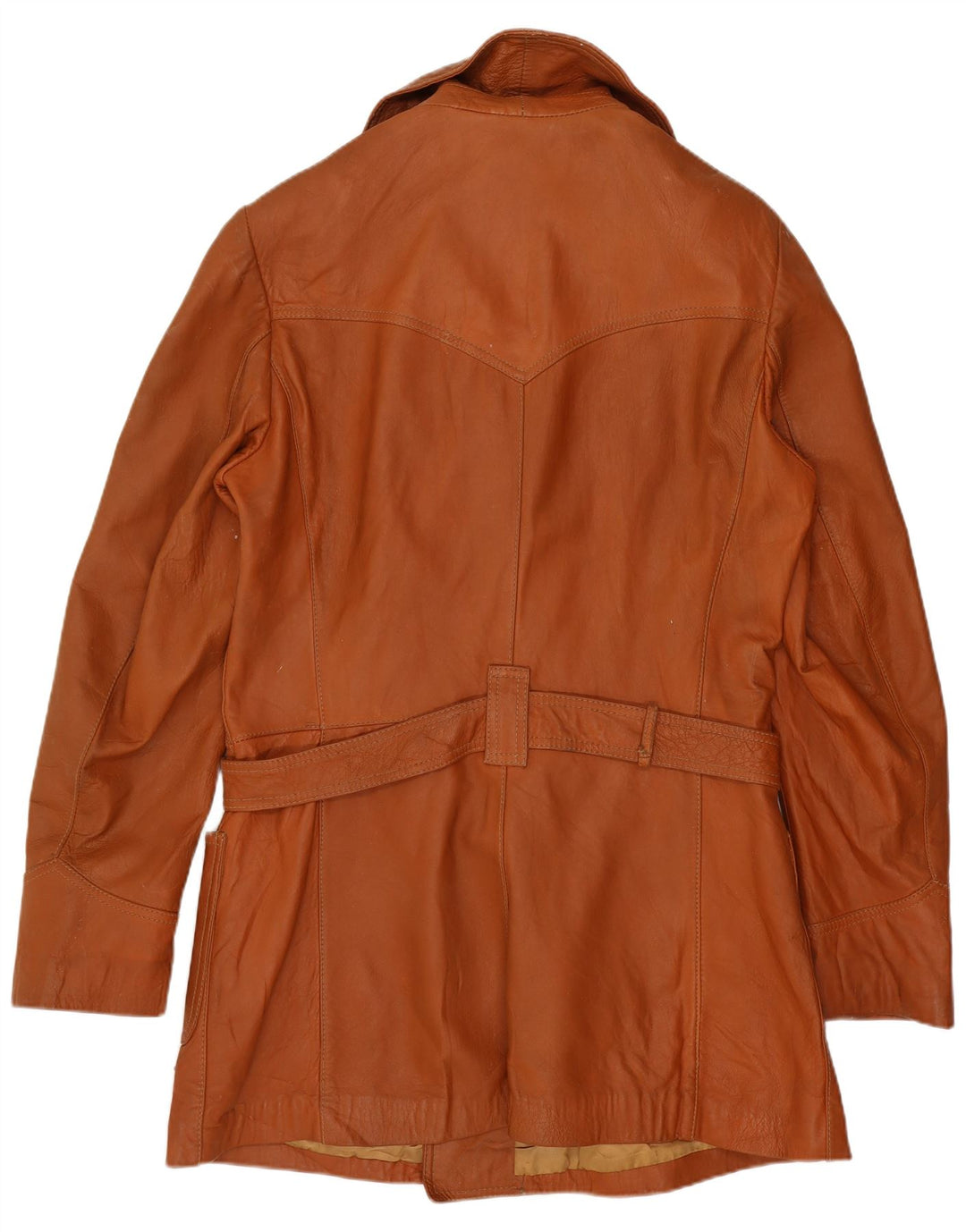 Vintage mujer doble pecho cuero abrigo Reino Unido 14 marrón medio