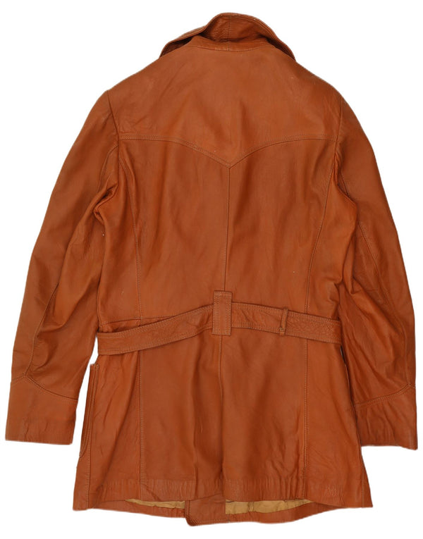 Vintage mujer doble pecho cuero abrigo Reino Unido 14 marrón medio