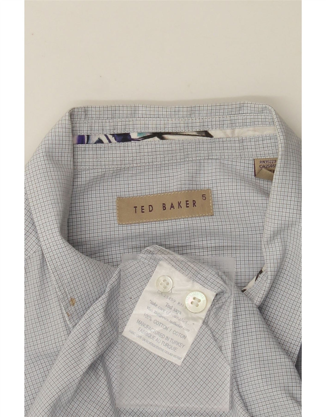 TED BAKER Camisa para hombre Talla 5 XL Algodón a cuadros azul