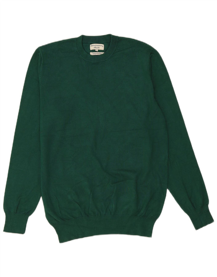 Vintage hombres cuello redondo jersey suéter grande viscosa verde