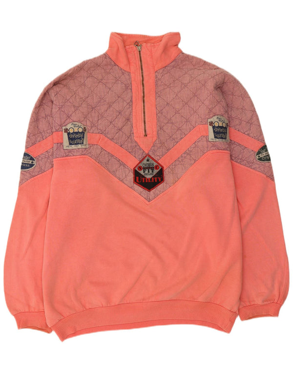 Chewan Mens Graphic Zip Neck Sudadera Jumper 2XL Rosa Colorblock Algodón