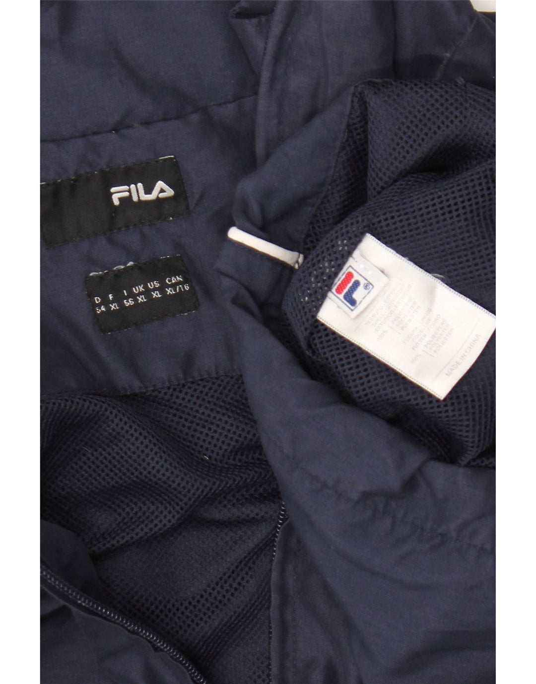 Fila Chaqueta impermeable gráfica para hombre UK 42 XL Poliéster a rayas azul marino