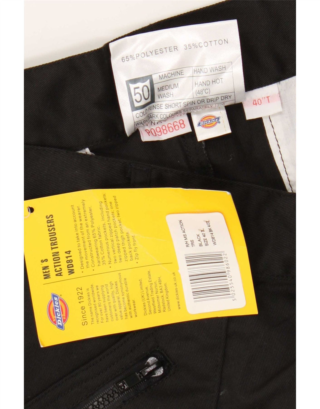 Dickies Pantalones cargo rectos para hombre W40 L30 Poliéster negro