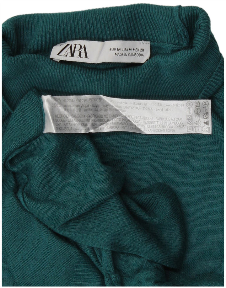 Zara Jersey con cuello alto para mujer, talla 44, viscosa verde medio