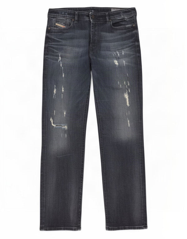 Diesel Hombre Reen Vaqueros Rectos Regulares Desgastados W30 L32 Algodón Azul