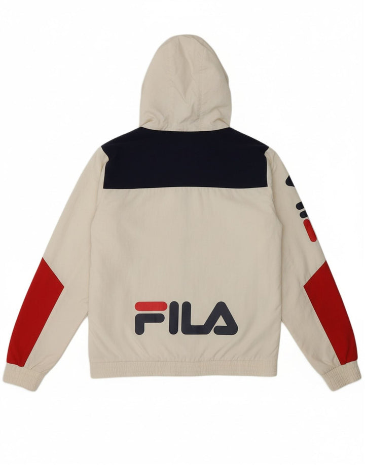 FILA Womens Oversized Graphic Windbreaker Jacket UK 2 2XS White Vintage Fila and Second-Hand Fila from Messina Hembry 