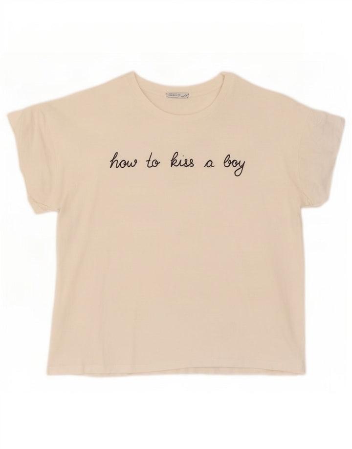 Zara Mujer Camiseta Gráfica Extragrande Top UK 10 Small Blanco