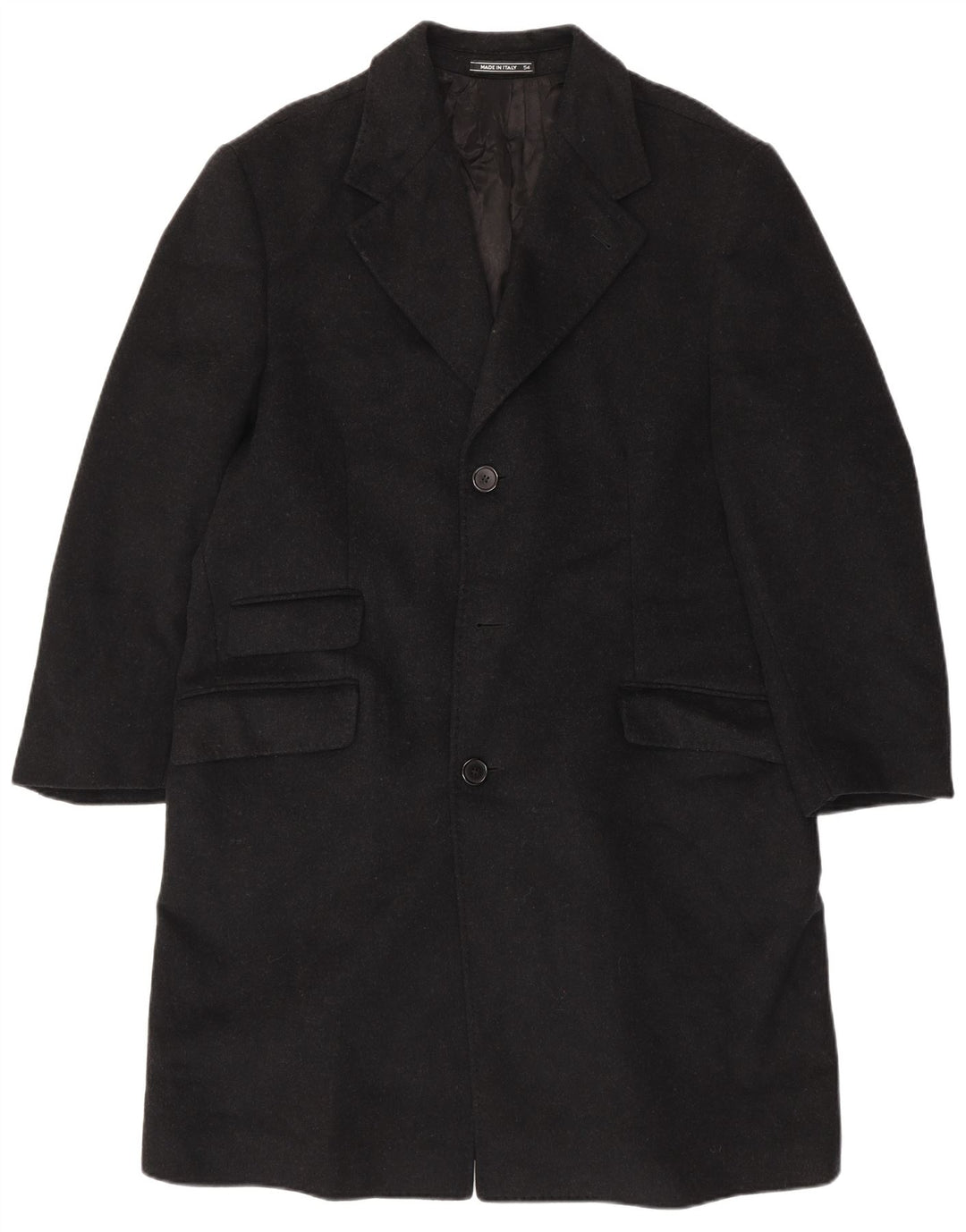 VINTAGE Hombres Chesterfield Abrigo IT 54 2XL Lana Negra