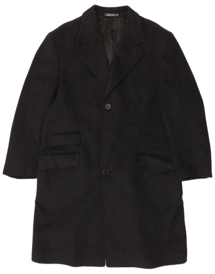 VINTAGE Hombres Chesterfield Abrigo IT 54 2XL Lana Negra