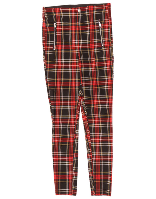 Zara Mujer Pantalones Casuales Pitillo Medianos W28 L28 Viscosa A Cuadros Rojos