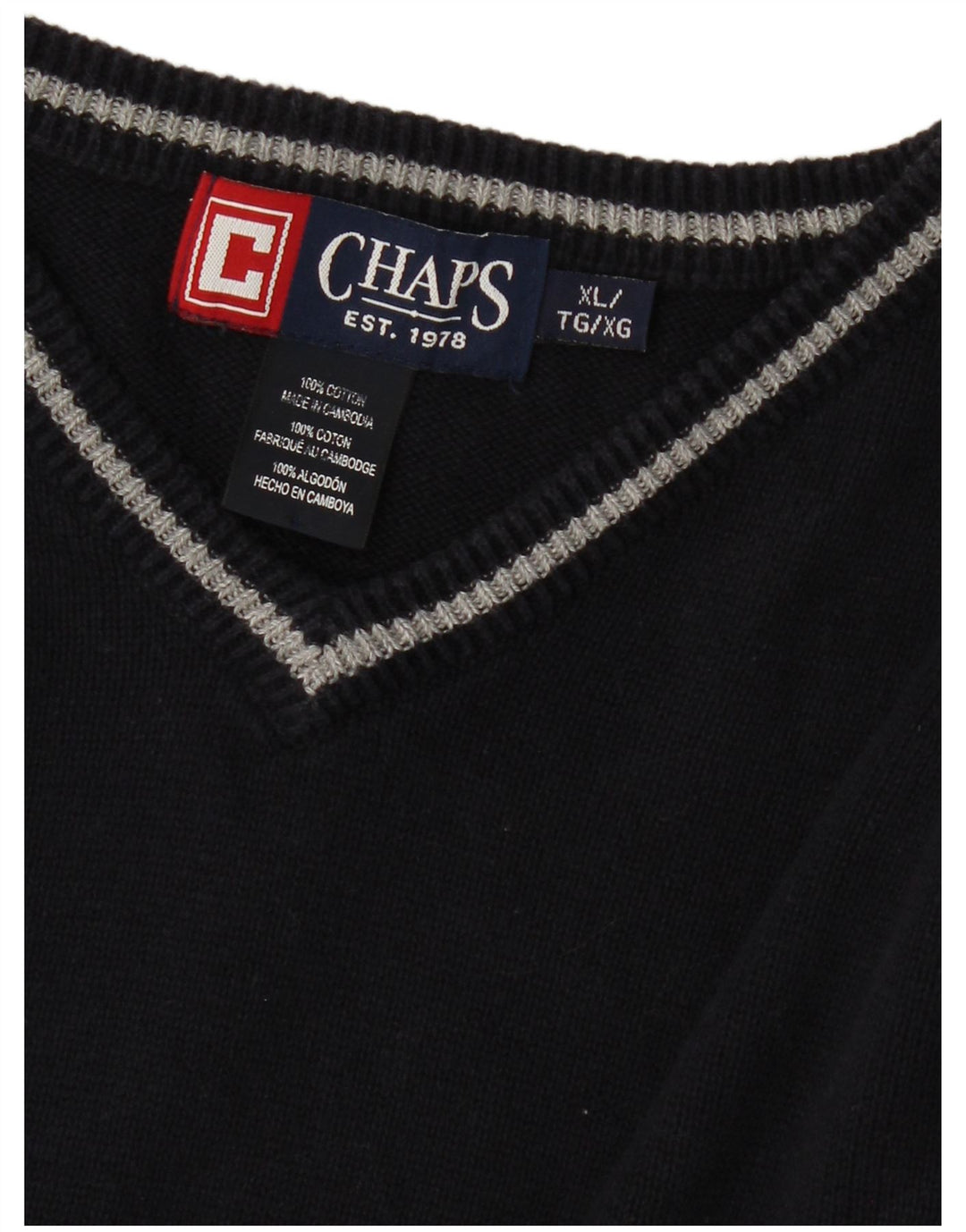 CHAPS Jersey con cuello en V para hombre XL Algodón azul marino