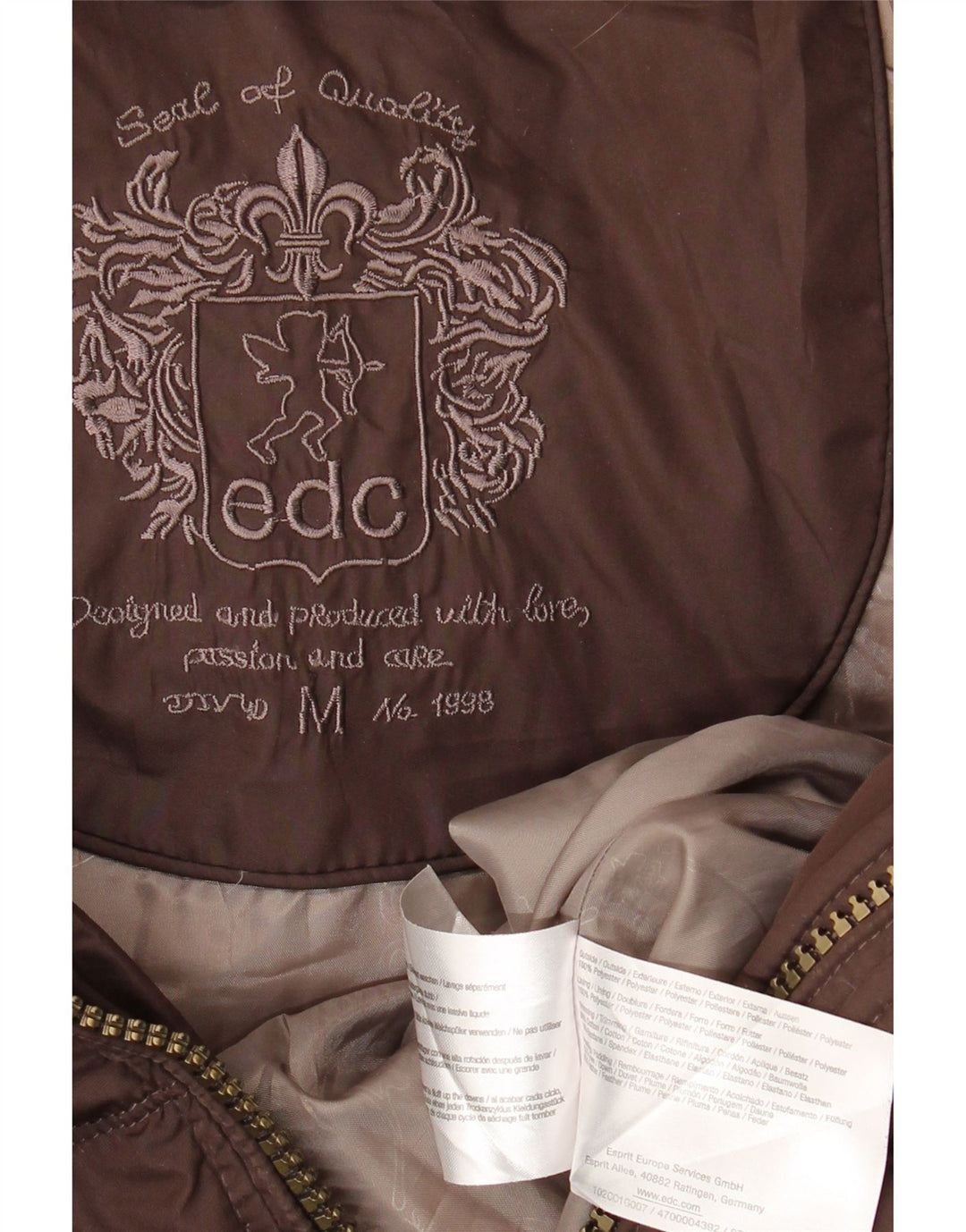 EDC Abrigo acolchado con capucha para mujer UK 14 Poliéster marrón medio