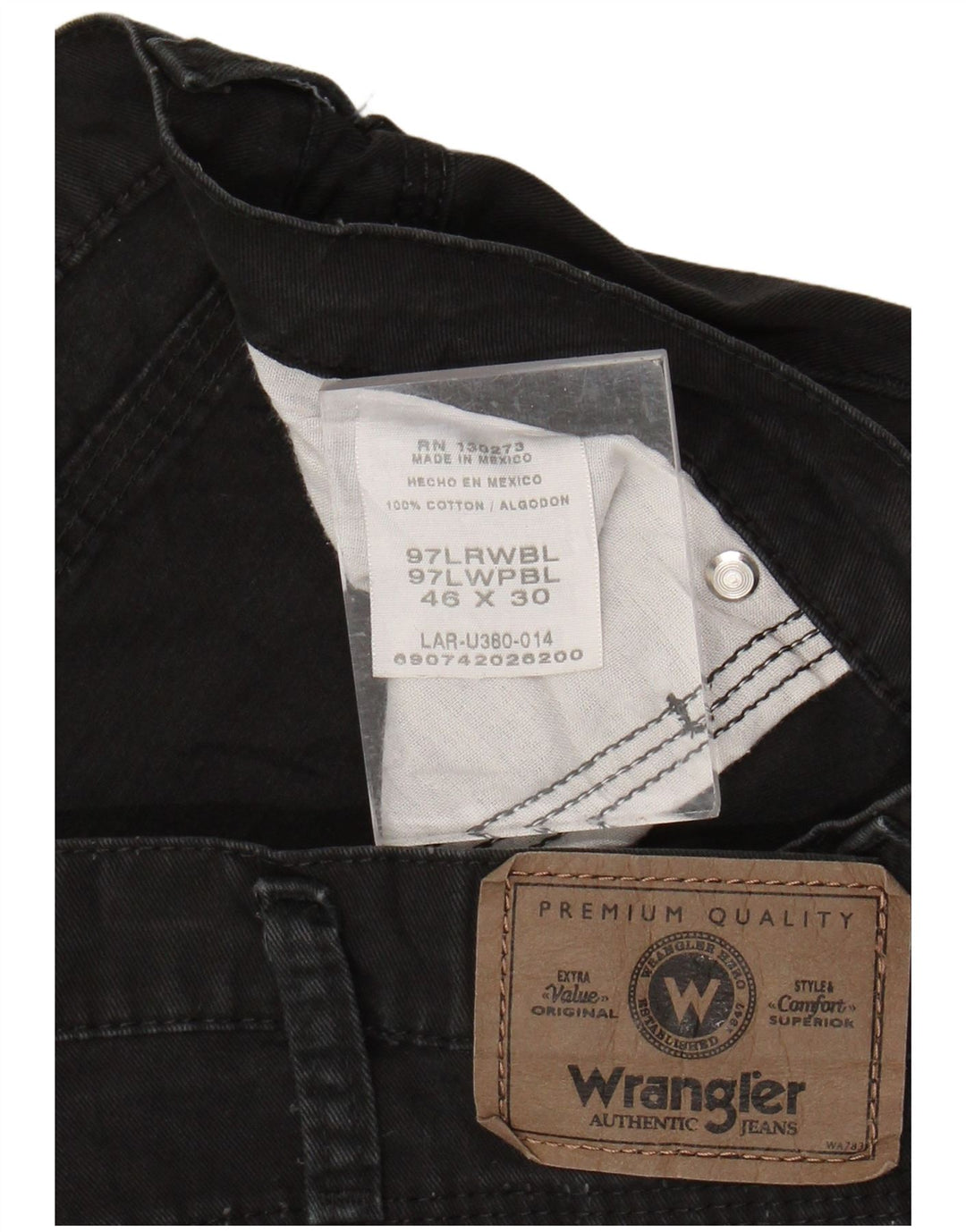 WRANGLER Vaqueros rectos para hombre W46 L30 Algodón negro