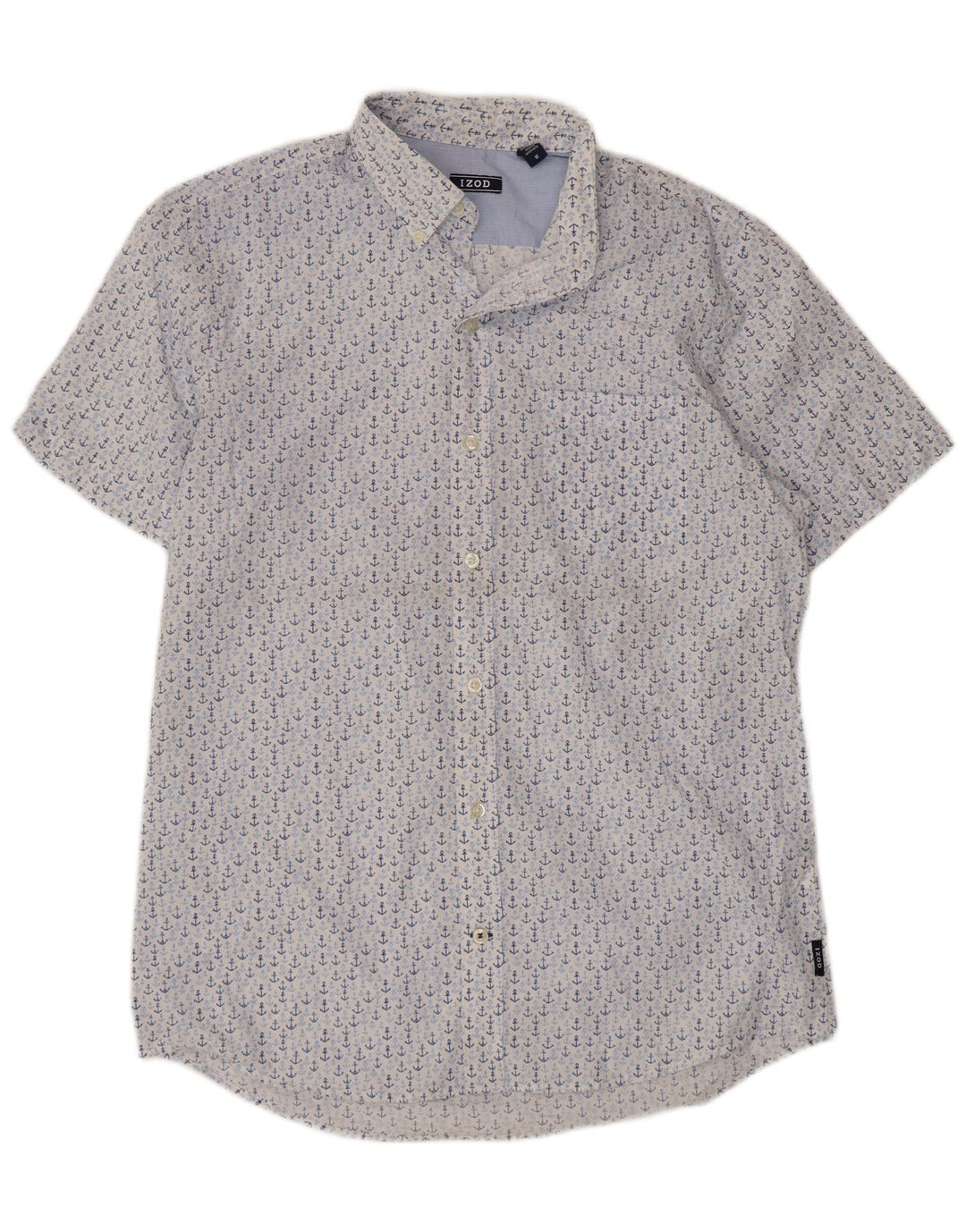 IZOD Camisa de manga corta para hombre de algodón con lunares azul medio