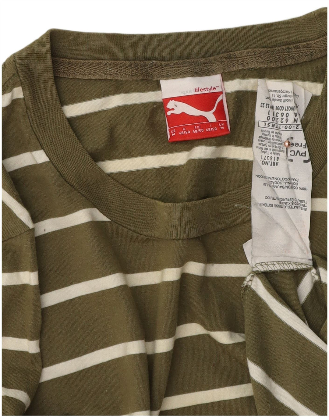 Camiseta Puma Hombre Top Medium Khaki Rayas Algodón