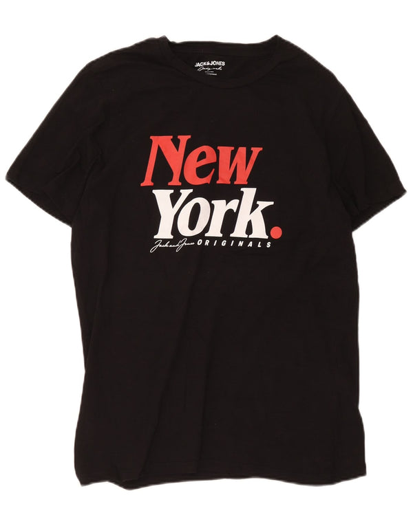 Jack & Jones Hombre New York Graphic Camiseta Top Algodón Negro Mediano