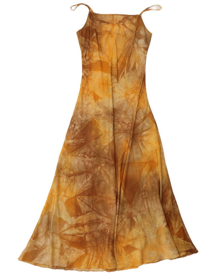 Vintage mujer patrón abstracto Maxi Slip vestido IT 44 seda marrón medio