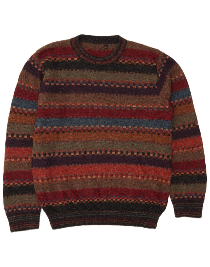 Vintage hombres cuello redondo jersey suéter IT 52 grande multicolor rayas