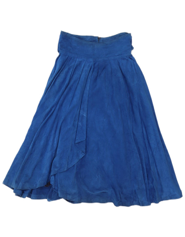 Vintage mujer ante A-Line falda IT 40 Pequeño W26 Cuero Azul