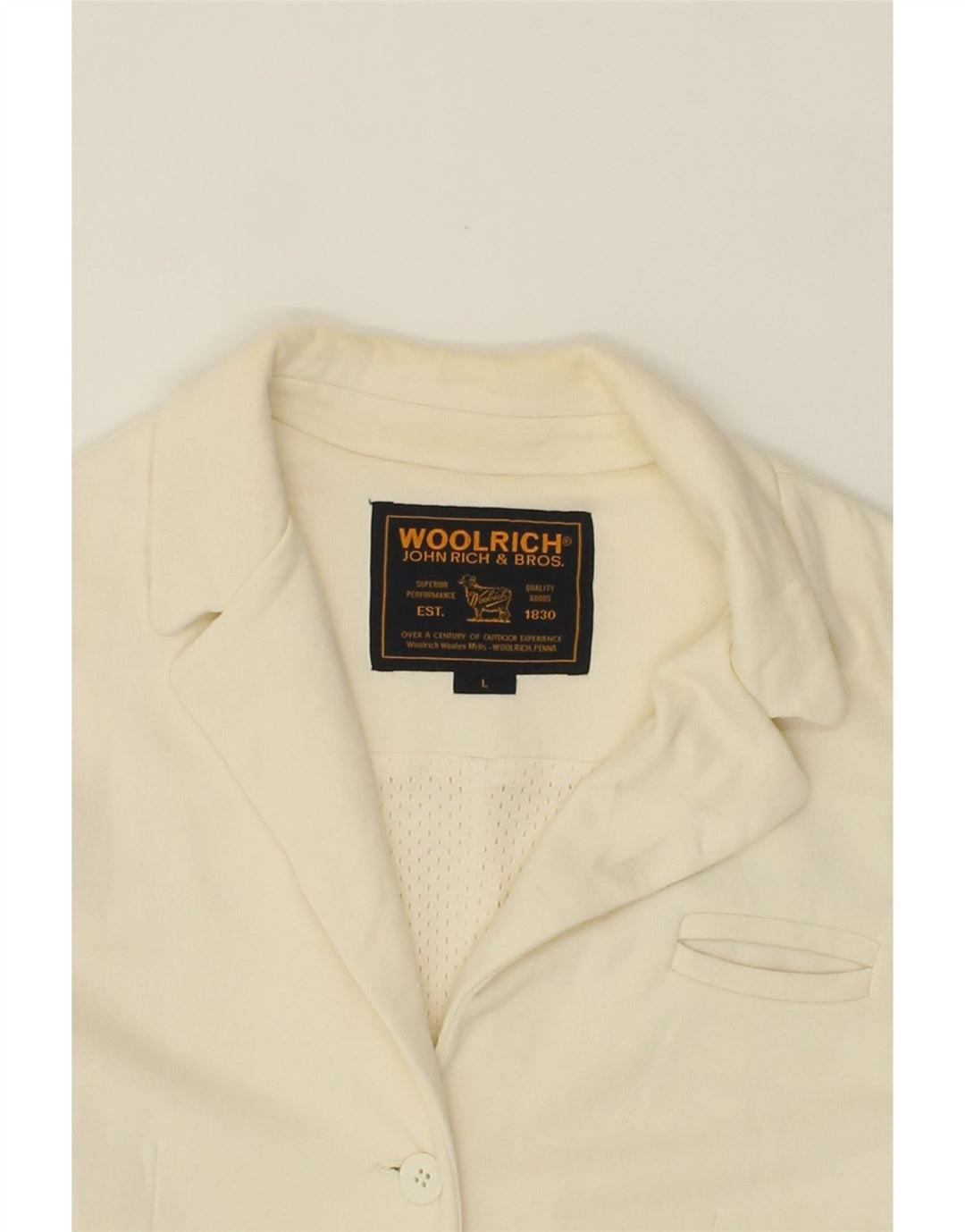 WOOLRICH Womens 3 Button Blazer Jacket UK 14 Large Off White Cotton Vintage Woolrich and Second-Hand Woolrich from Messina Hembry 