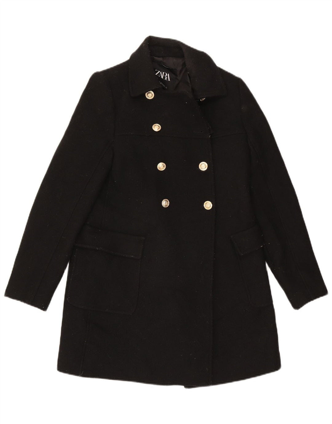 Zara Mujer Abrigo Cruzado UK 6 XS Lana Negra