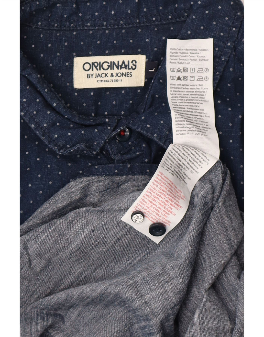 JACK & JONES Camisa de hombre grande de algodón con lunares azul marino