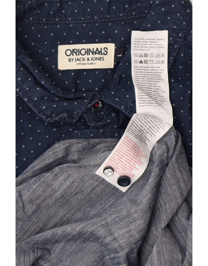 JACK & JONES Camisa de hombre grande de algodón con lunares azul marino