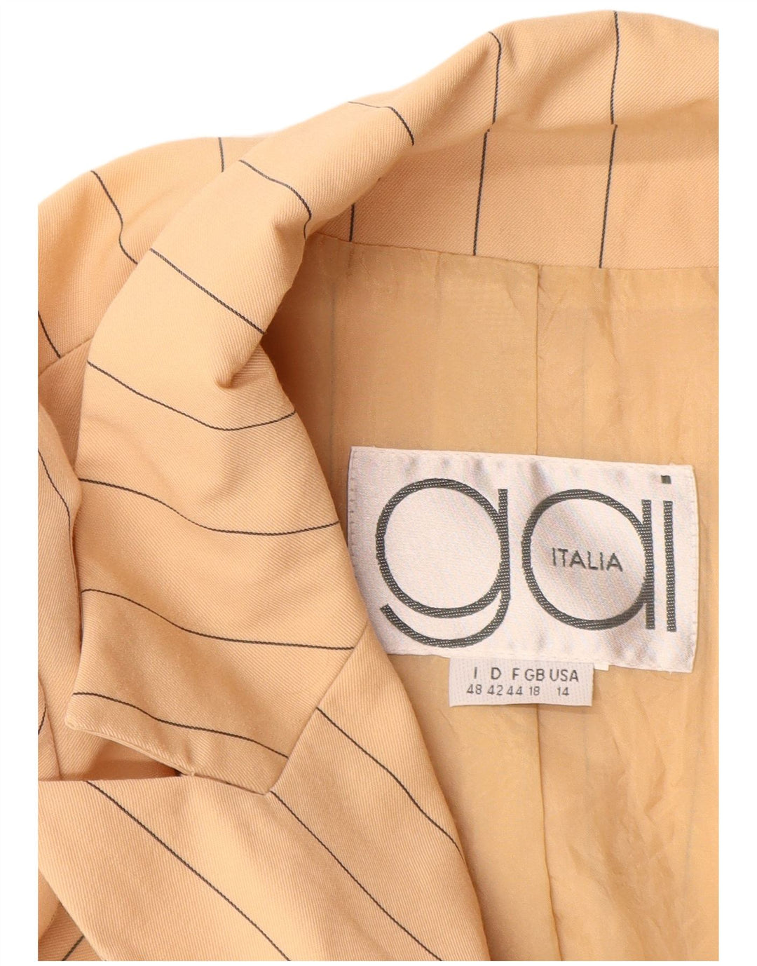 VINTAGE Chaqueta Blazer de doble botonadura para mujer Reino Unido 18 XL Beige Pinstripe