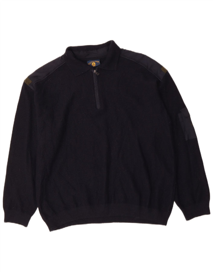 NAVIGARE Suéter tipo polo con cuello con cremallera para hombre 2XL Lana merino azul marino