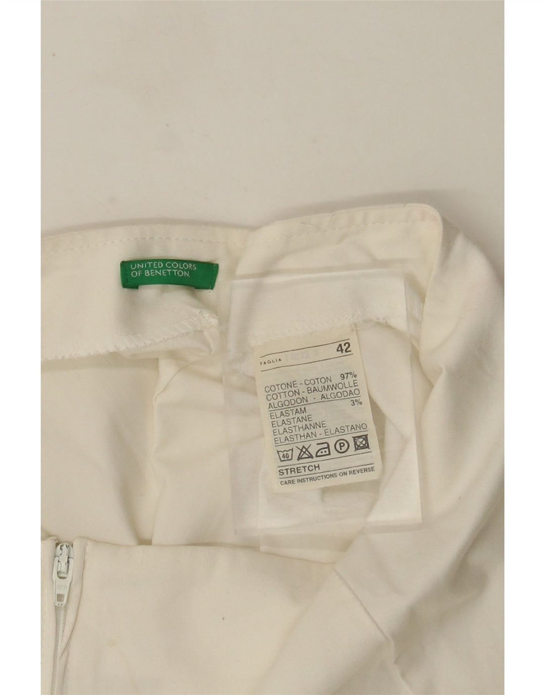 Benetton Falda Acampanada IT 42 Medium W28 Algodón Blanco