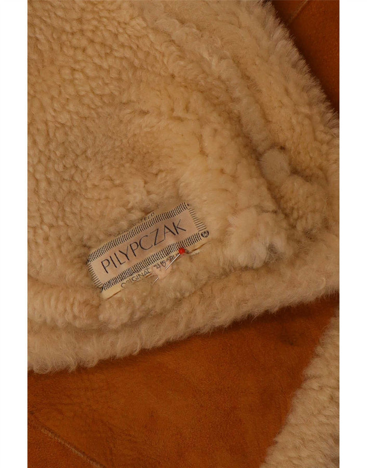Vintage mujer con capucha chaqueta de piel de gran tamaño UE 40 marrón medio