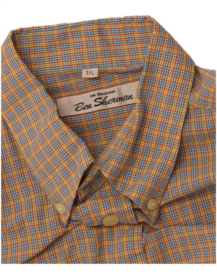 BEN SHERMAN Camisa de manga corta para hombre, cuadros grandes multicolores