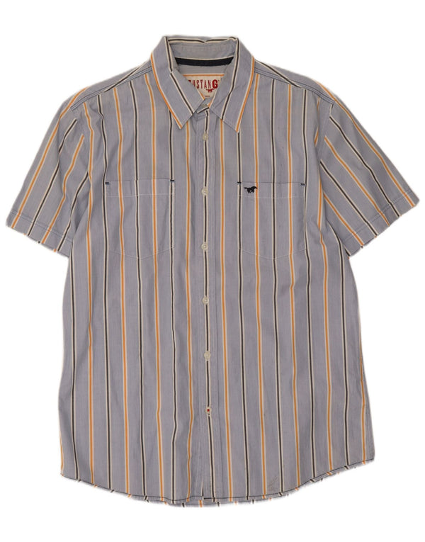 Mustang Camisa de manga corta con gráfico para hombre Algodón a rayas azules grandes