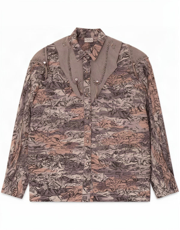Vintage mujer camisa blusa EU 44 XL gris animal print