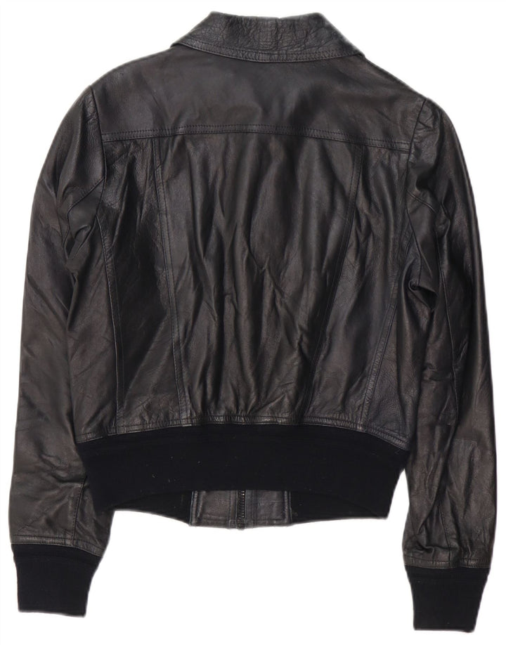 Chaqueta de cuero vintage para mujer IT 46 cuero negro grande