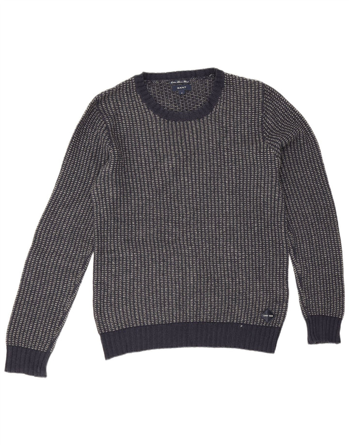 Gant Jersey De Cuello Redondo Para Hombre Jersey De Algodón A Rayas Azul Marino Medio
