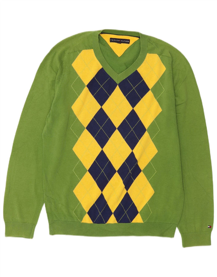 Tommy Hilfiger Jersey con Cuello en V para Hombre Verde Medio Argyle/Diamond