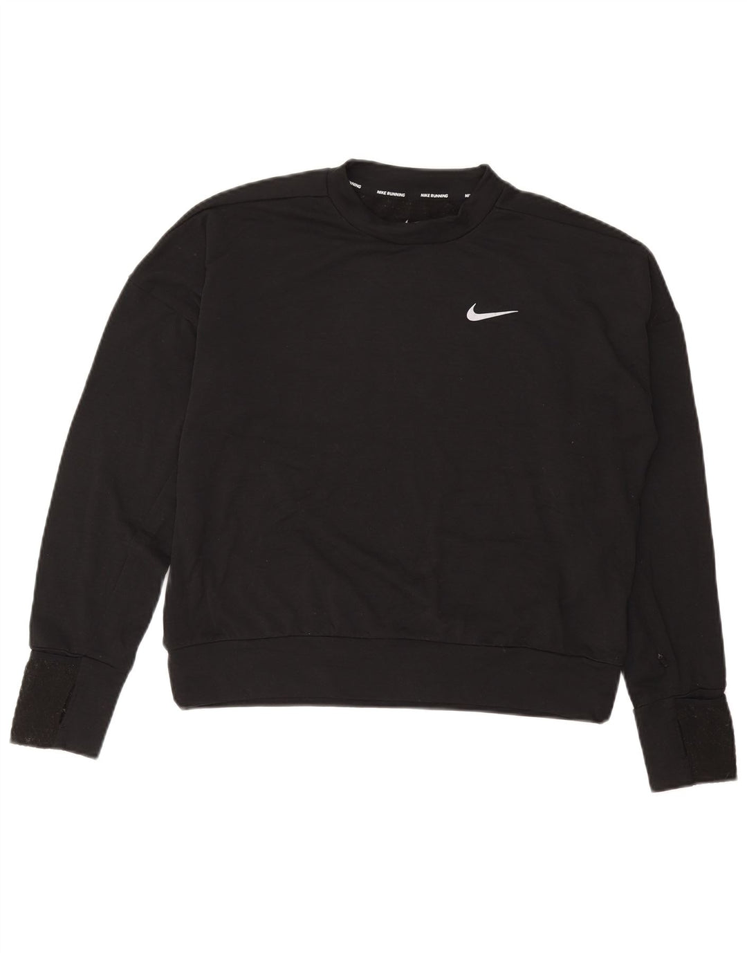 NIKE Mujer Running Oversize Top Manga Larga UK 10 Pequeño Poliéster Negro