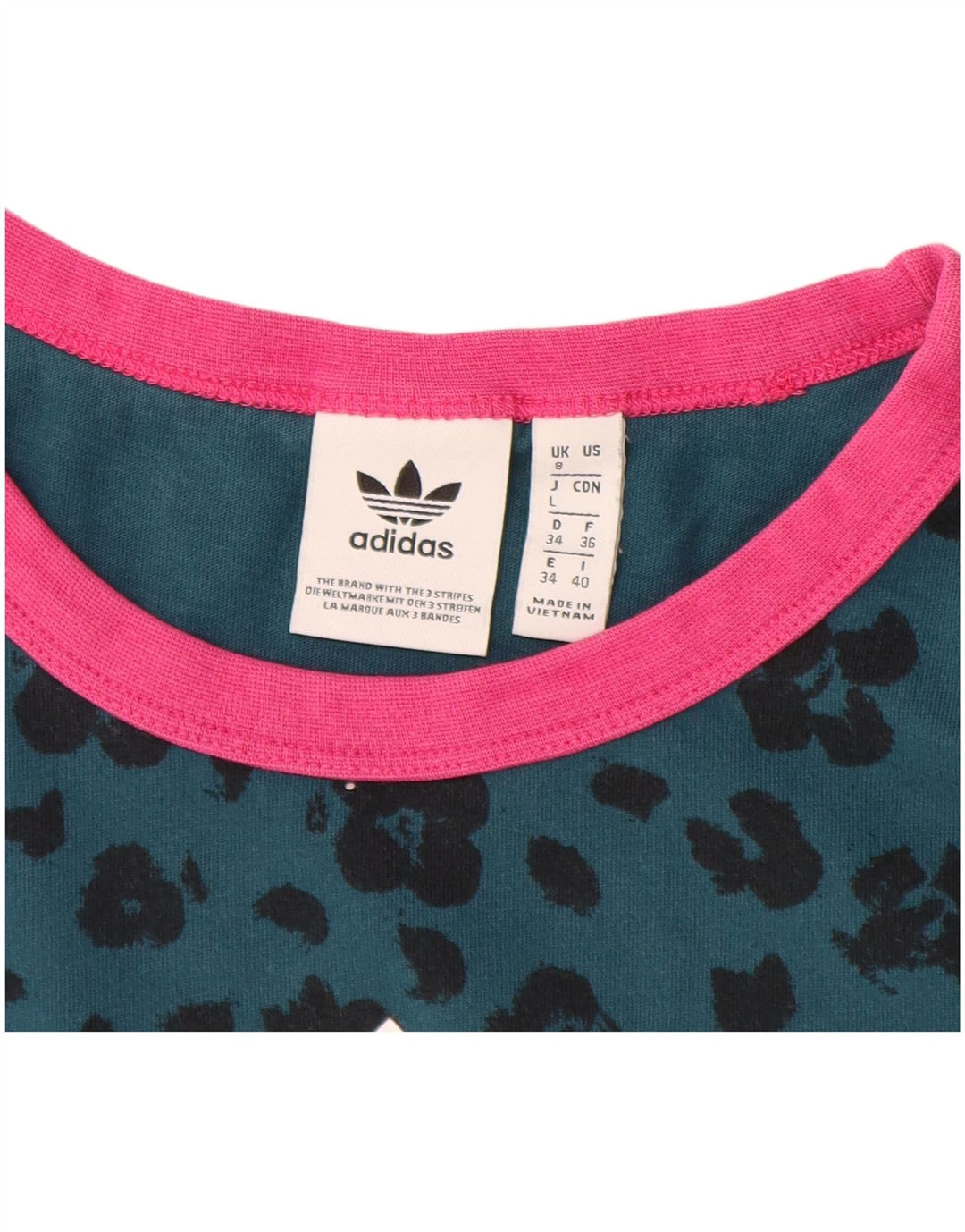 ADIDAS Camiseta gráfica para mujer Top UK 8 Small Green Animal Print Algodón
