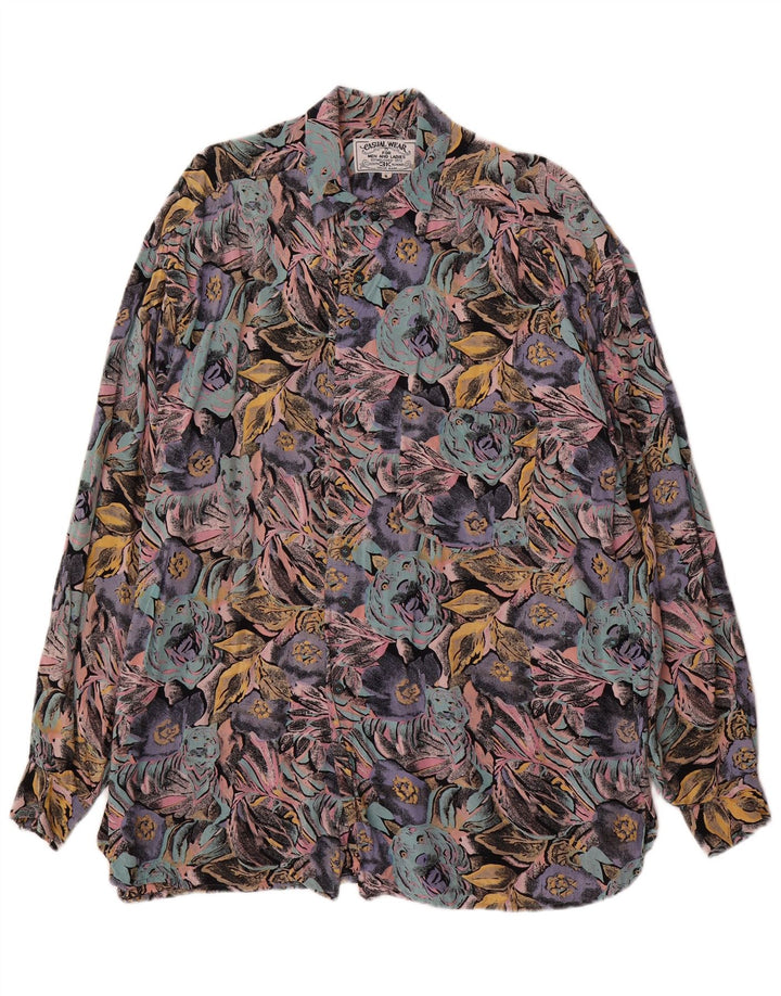 Camisa vintage para hombre grande viscosa floral multicolor