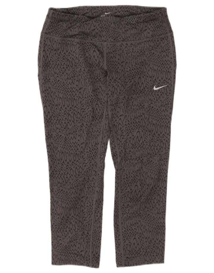 NIKE Leggings Capri Dri Fit para Mujer UK 8 Pequeño Gris Estampado Animal Poliéster