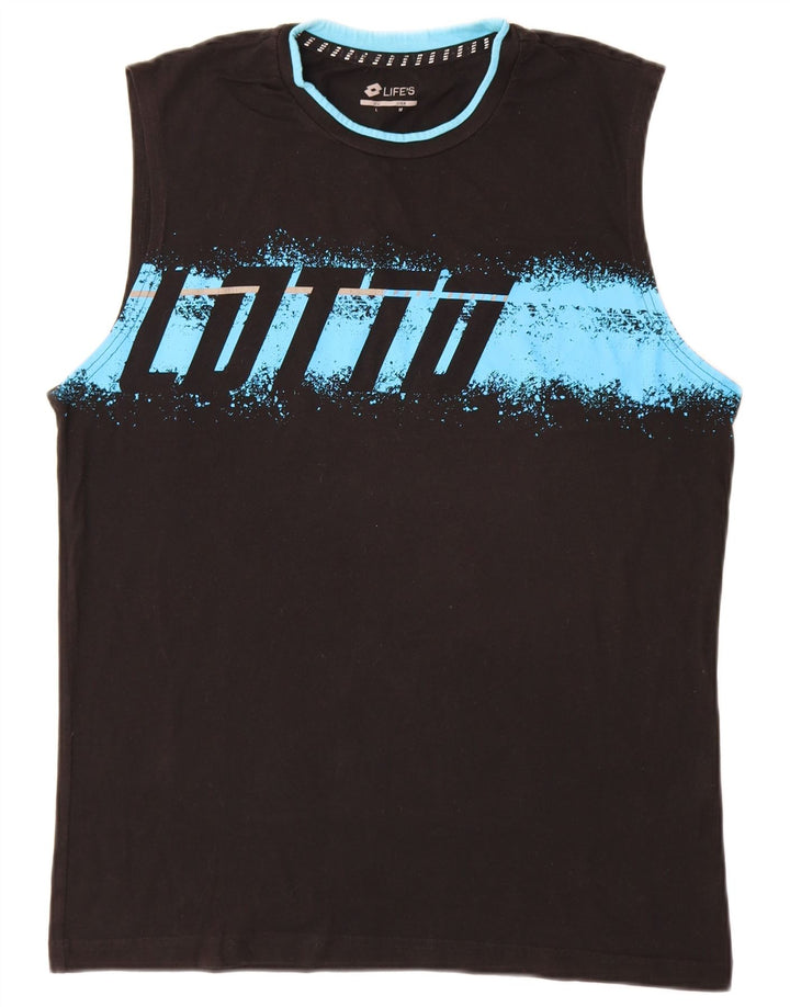 Lotto Hombre Camiseta Sin Mangas Estampada Mediana De Algodón Negro
