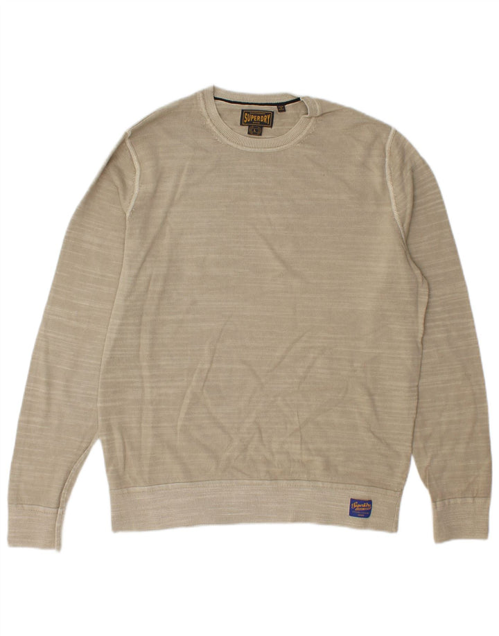 Superdry Hombre Sudadera Jumper Large Algodón A Rayas Beige