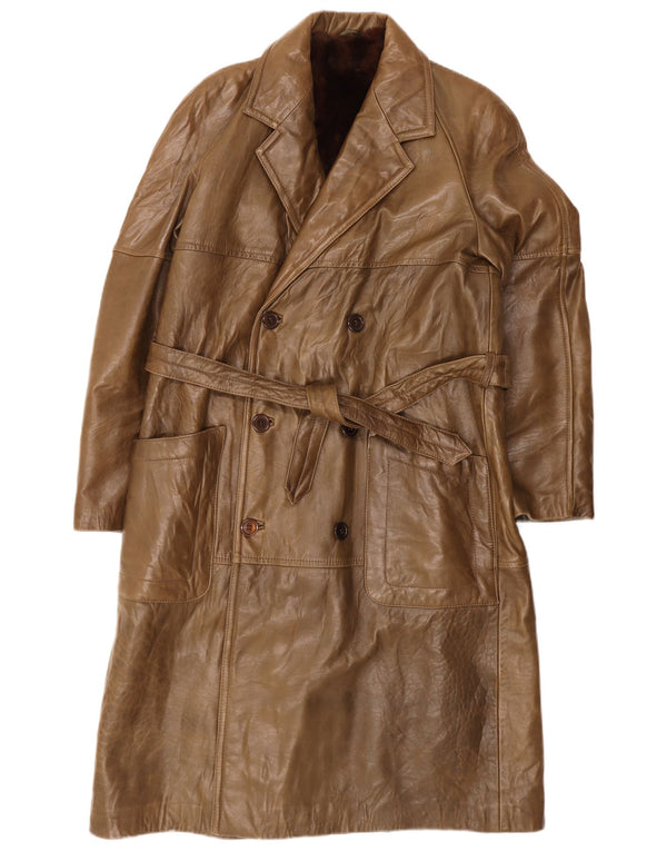 Vintage hombres Sherpa doble pecho cuero abrigo IT 48 marrón medio