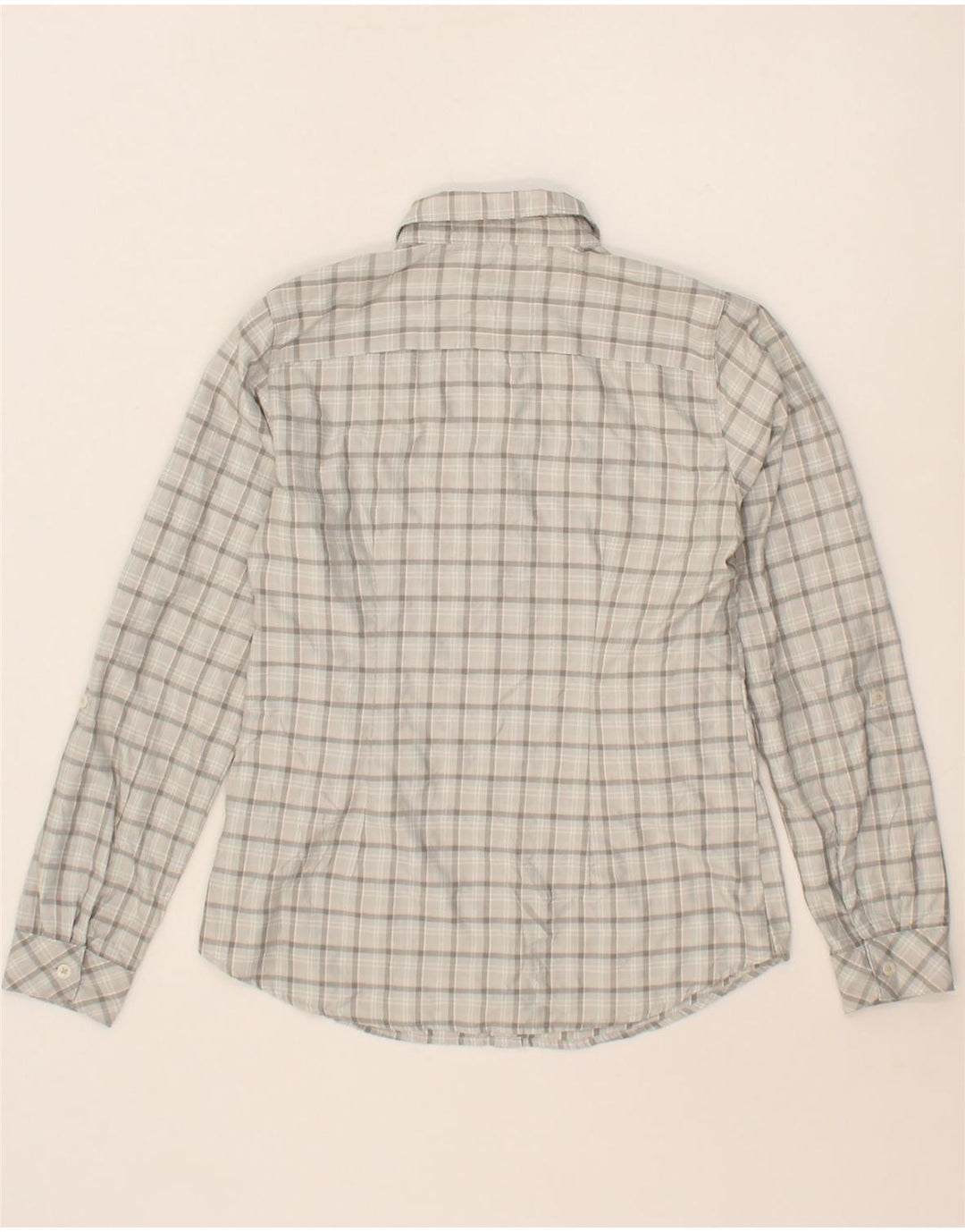 EDDIE BAUER Womens Loose Fit Shirt UK 6 XS Grey Check Polyester Vintage Eddie Bauer and Second-Hand Eddie Bauer from Messina Hembry 