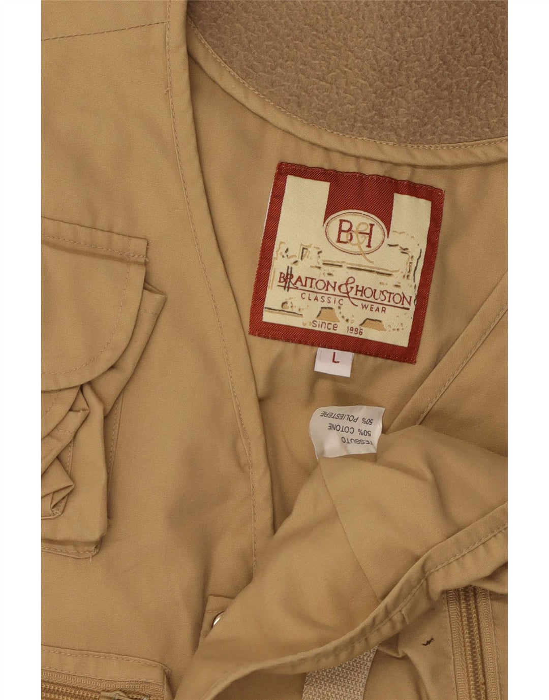 Vintage hombres utilidad Gilet Reino Unido 40 algodón beige grande