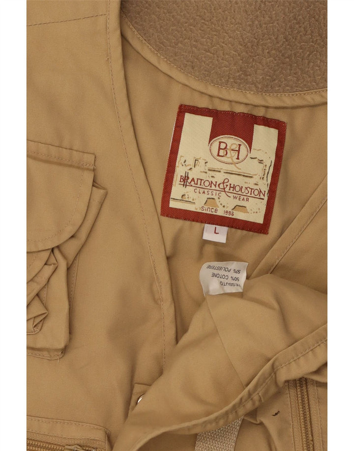 Vintage hombres utilidad Gilet Reino Unido 40 algodón beige grande
