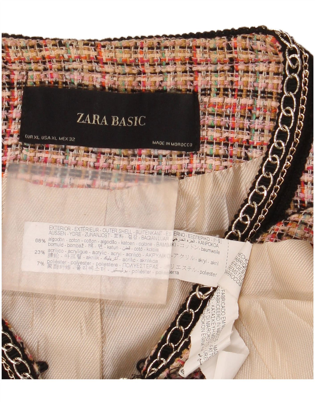Zara Mujer Blazer Chaqueta UK 40 XL Algodón A Cuadros Rosa