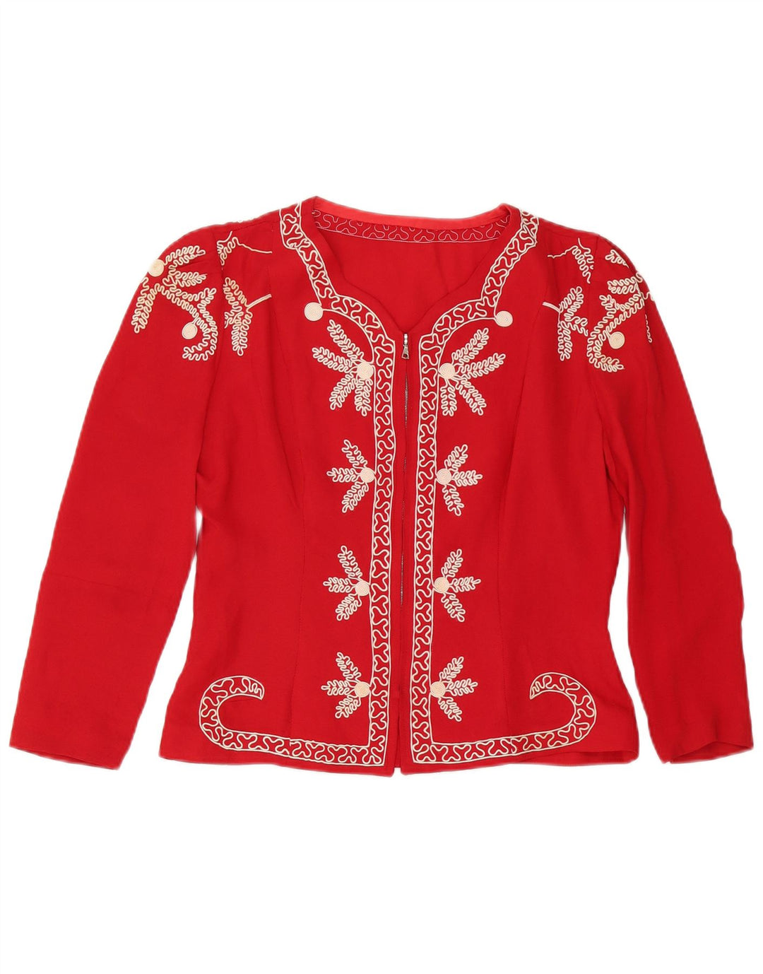 Vintage mujer Cardigan Top Reino Unido 14 Medio Rojo Floral